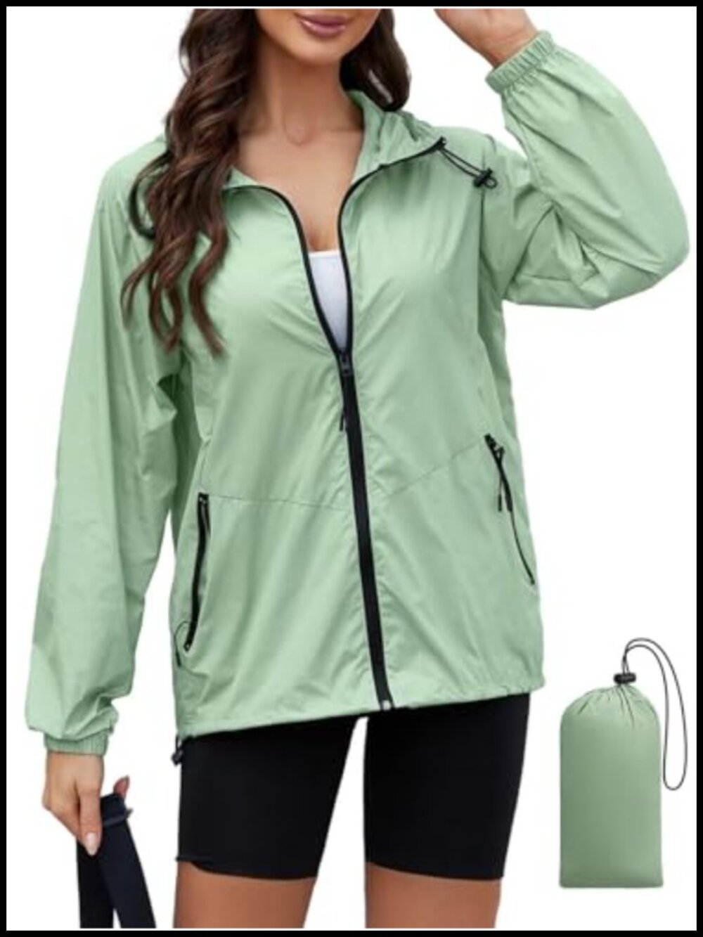 Lightweight Packable Rain Jacket with Hood Waterproof Windbreaker